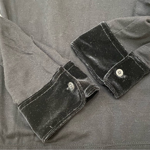 Vtg 90s Preppy black stretch knit velvet collar long sleeve Polo Top - Picture 8 of 8